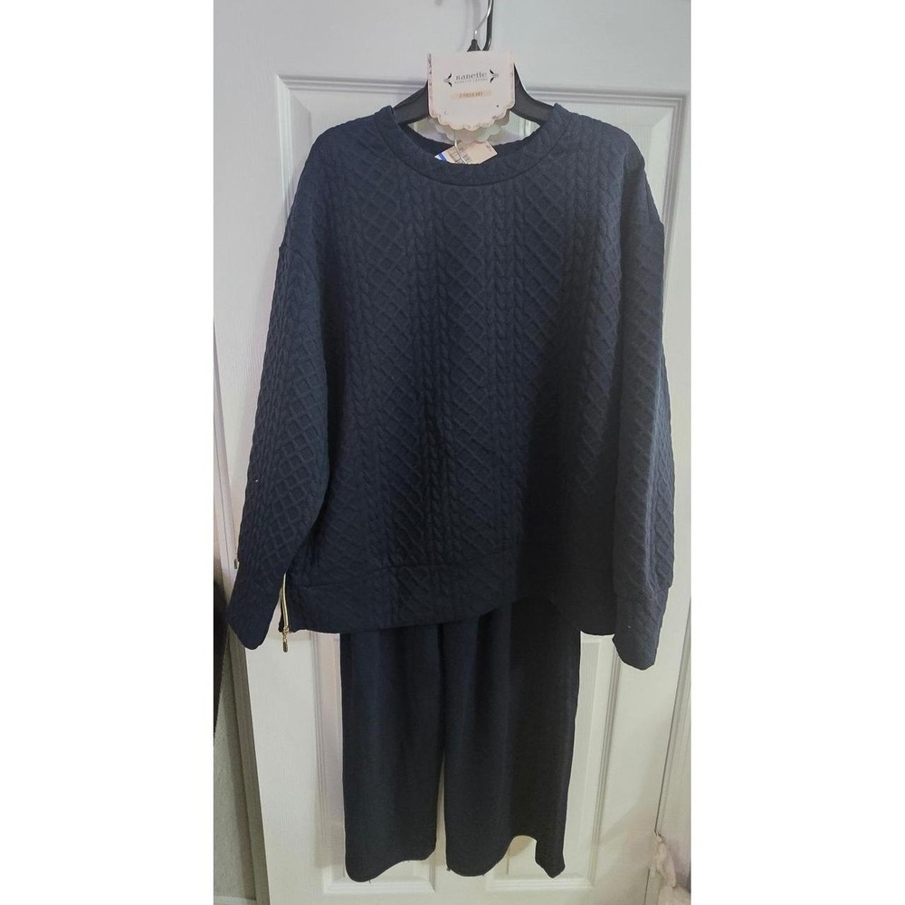 NWT Nanette Lepore Quilted Crewneck & Pants Lounge Set Dark Sapphire XL MSRP $99 - Picture 1 of 7
